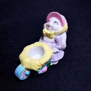 Vintage Giftco Easter Rabbit Wheelbarrel Candle Porcelain Holder NO CANDLE